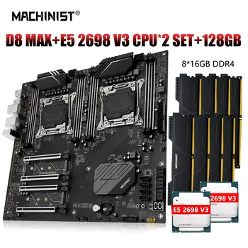 MACHINIST X99 Xeon Kit Материнская плата LGA 2011-3 E5 2698 v3 Двухпроцессорный процессор DDR4 ECC 8 * 16 ГБ памяти M.2 NVME SSD E-ATX D8 MAX