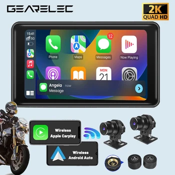 Мотоциклетный видеорегистратор Беспроводная система Carplay Android Auto TPMS Dual HD 2K Камеры GPS 5-дюймовый Wi-Fi Bluetooth Обнаружение петли записи G Датчик
