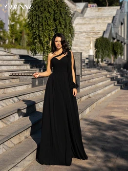Сексуальное вечернее платье на одно плечо с открытой спиной Блестящий жемчуг Выпускное платье Простой черный шифон А-силуэт Коктейльные платья Robe De Mariée