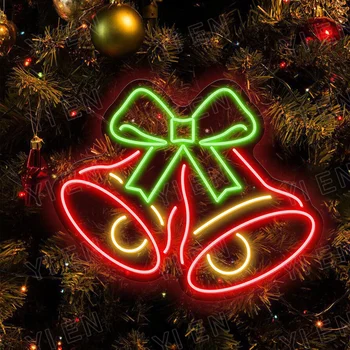 Рождественский колокольчик Неоновая вывеска, Рождественская светодиодная вывеска, Джингл Белл Рождественская елка Световой знак Декор, Декор стены домашней комнаты, Счастливого Рождества