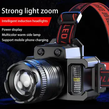 Перезаряжаемый налобный фонарь 2000 мАч Супер яркий свет T51 Индукционная светодиодная фара Водонепроницаемый Кемпинг Мобильный Power Bank Мигание