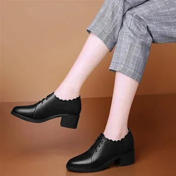 Женские классические черные лакированные ботинки на шнуровке Lady Casual Sweet Comfort Осенние и зимние сапоги на каблуке Zapatos De Mujer E789