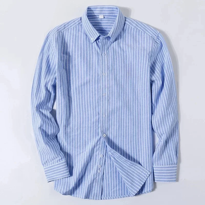 Хлопковая оксфордская рубашка для мужчин с длинным рукавом в клетку полосатые повседневные рубашки мужской карман обычный крой на пуговицах рабочая мужская рубашка