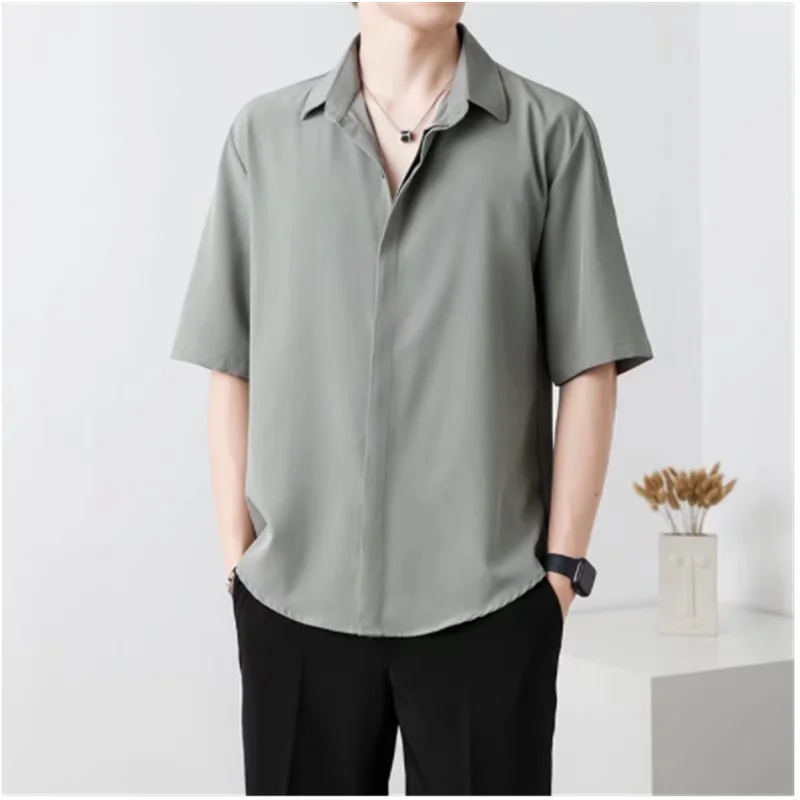  Мужская рубашка Летний высококачественный красивый рубашка с коротким рукавом Тонкая повседневная рубашка со льдом Мужская одежда C0012