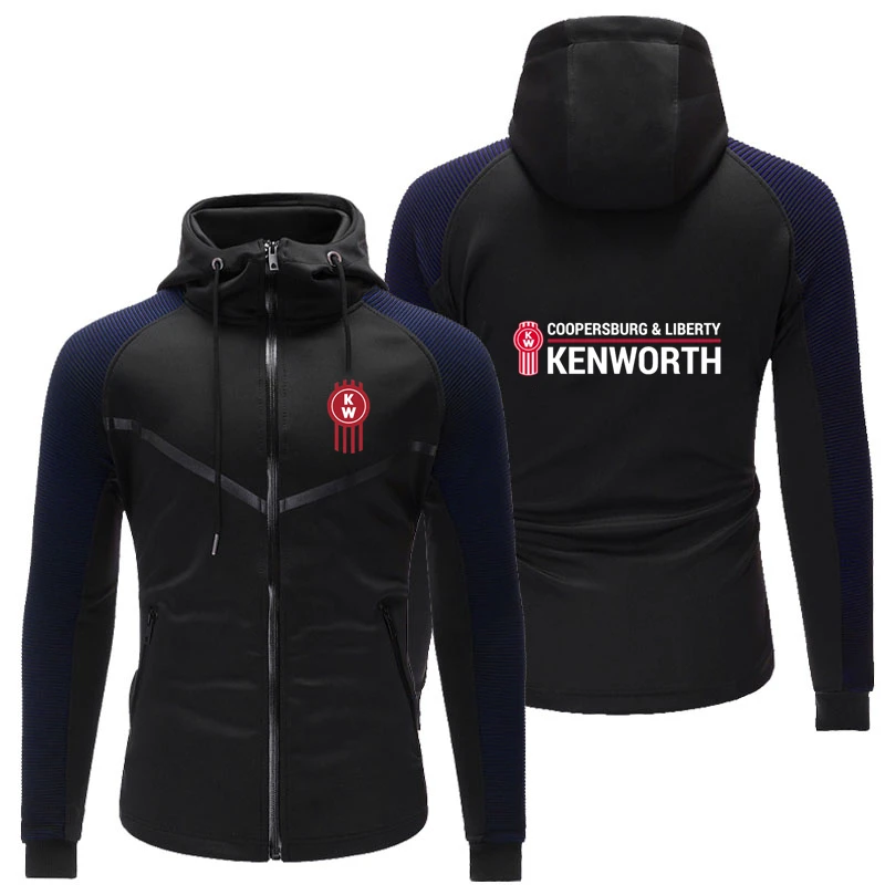  Новый логотип Kenworth Печать на заказ Мужская куртка с капюшоном на молнии Хлопок Быстросохнущий гоночный костюм с капюшоном Карман Повседневная мужская спортивная одежда