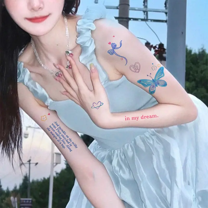 Мультяшная бабочка Татуировка Наклейки для женщин Милая рука Арт Временные татуировки Водонепроницаемые поддельные татуировки Романтические долговечные наклейки