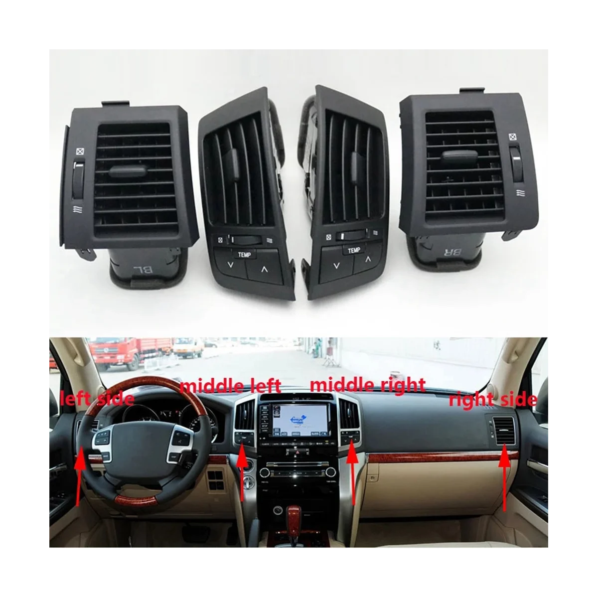 Автомобильный кондиционер Выход Вентиляционные отверстия кондиционера для Toyota Land Cruiser 200 LC200 2008-2013 Средний левый