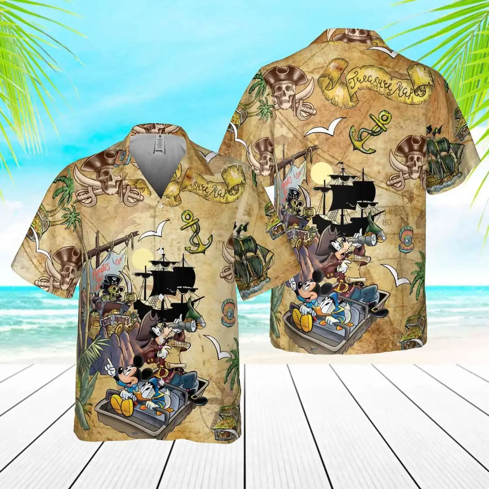 Пираты Карибского моря Микки Маус Гавайская рубашка Мужчины Женщины Рубашка с коротким рукавом Гавайская рубашка Disney Модная дышащая рубашка