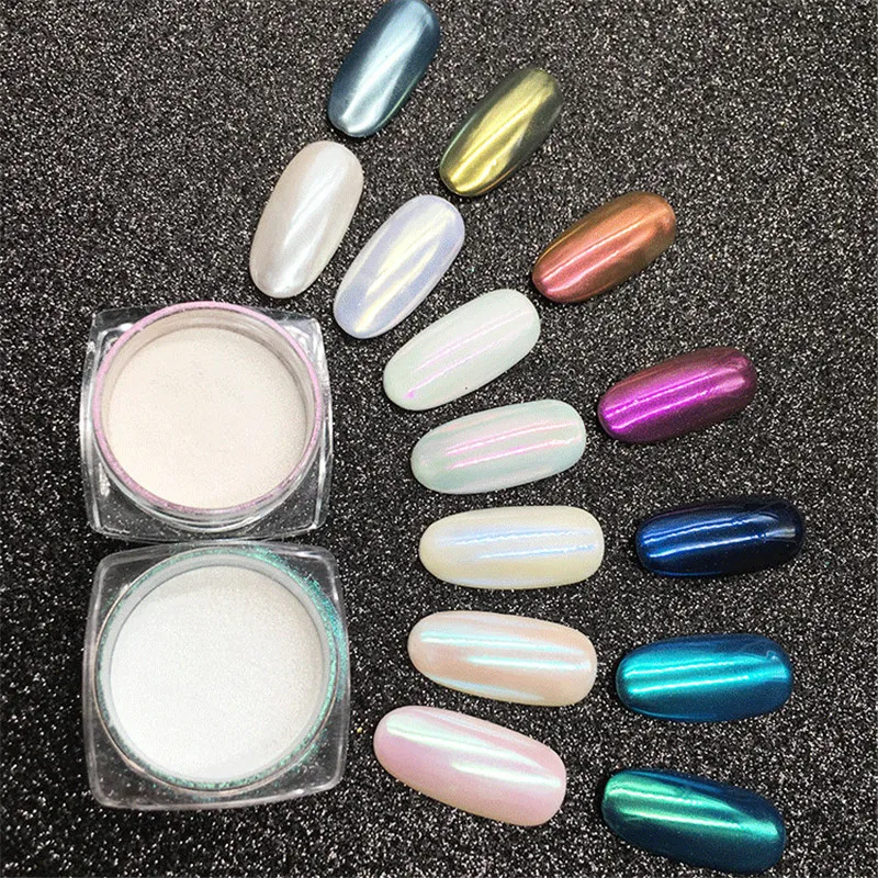 Зеркальный порошок для ногтей Пигмент жемчужно-белый Aurora Nail Art Glitter Shell Powder Лазерный блестящий маникюр Голографические украшения для ногтей
