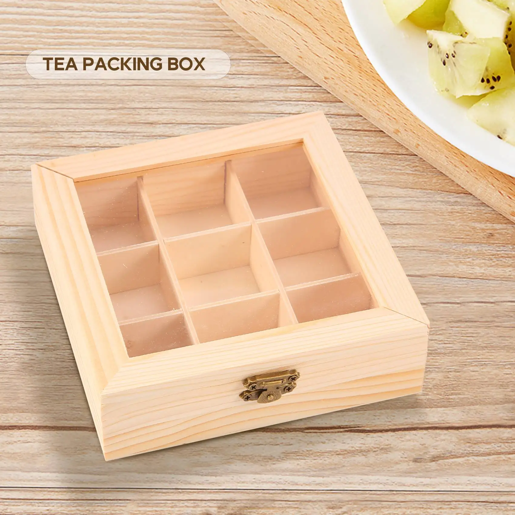 Деревянный чайный пакетик Органайзер для ювелирных изделий Сундук для хранения Ящик для хранения 9 отделений Органайзер для чайной коробки Деревянный сахарный пакетик Контейнер