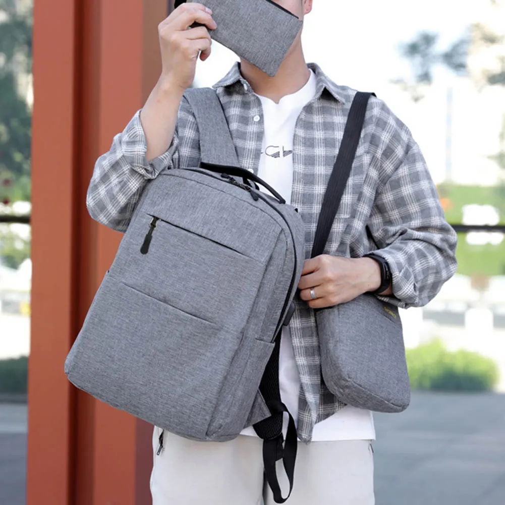 Мужской рюкзак на молнии Школьные сумки с 2 маленькими сумками Набор повседневных для путешествий Ноутбук Мобильный телефон