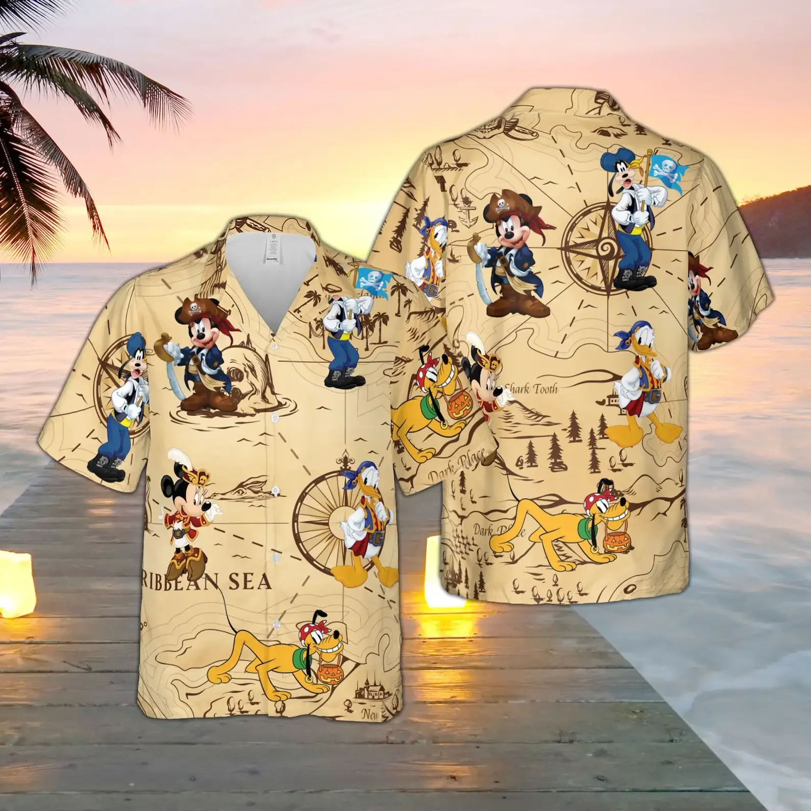 Пираты Карибского моря Микки Маус Гавайская рубашка Мужчины Женщины Рубашка с коротким рукавом Гавайская рубашка Disney Модная дышащая рубашка